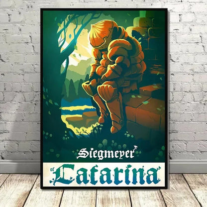 Framed dark souls game music poster featuring abysswalker wall art of siegmeier of catarina in orange armor on giant canvas