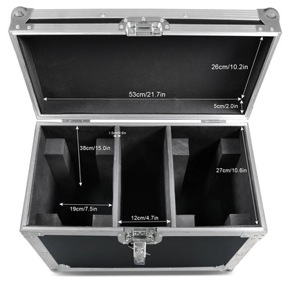 Silver aluminum airline case with black interior and custom foam for two 150w moving head light dj disco equipment