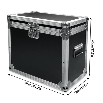 Black hard-shell flight case with silver aluminum framing for moving head light dj disco and airline case use