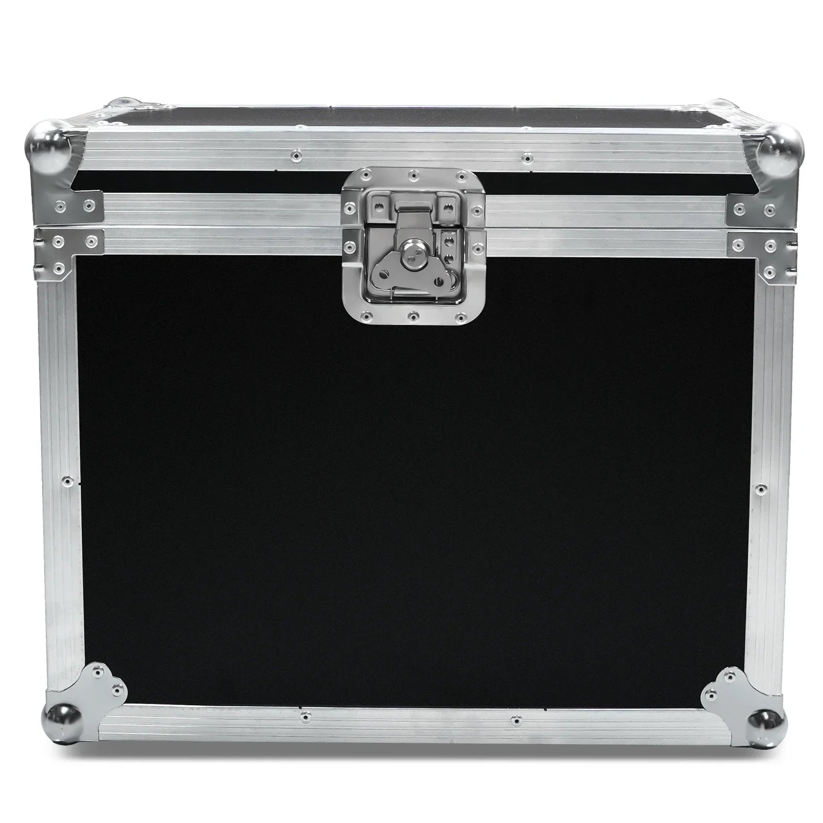 Black flight case with silver aluminum frame and corner protectors for moving head light dj disco airline case