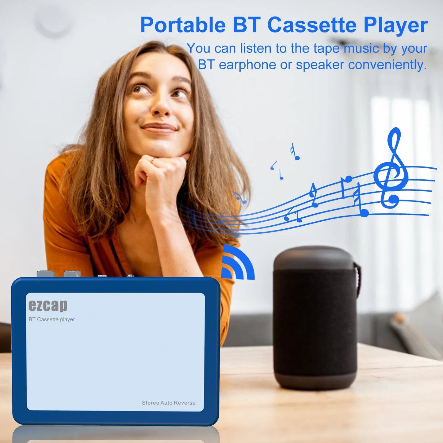 Portable Bluetooth Cassette Player , Tape Player Bluetooth Output to Headphone/Speaker,Walkman Portable Cassette Tape Player