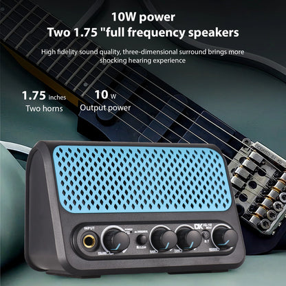 DK 10W Small Electric Guitar Amp Clean Overdrive 2 Channel Reverb Effect Guitar Practice Speaker Plug and Play BT/Headphone
