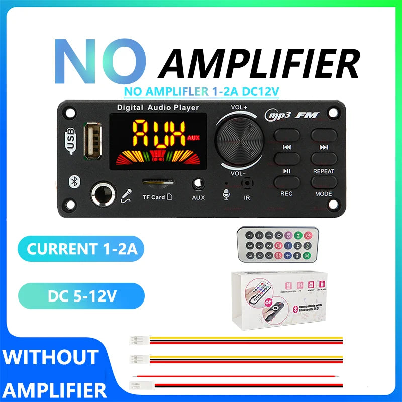 Black bluetooth 5.0 mp3 wma wav ape decoder board car audio microphone with usb tf fm radio and remote control