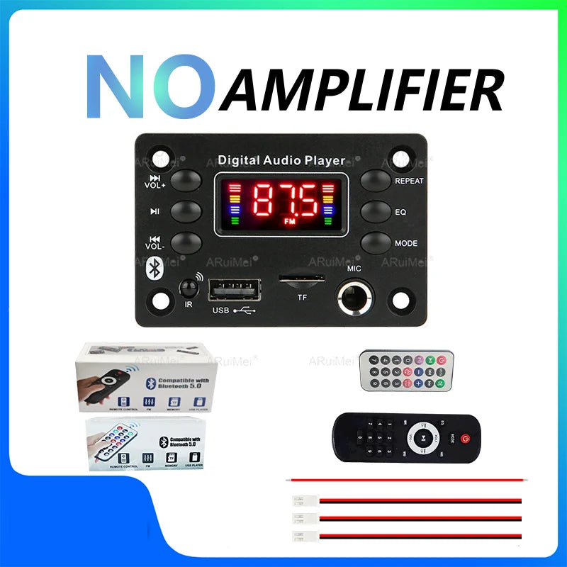 Black digital audio player with red led display and control buttons featuring ape decoder board and car audio microphone usb