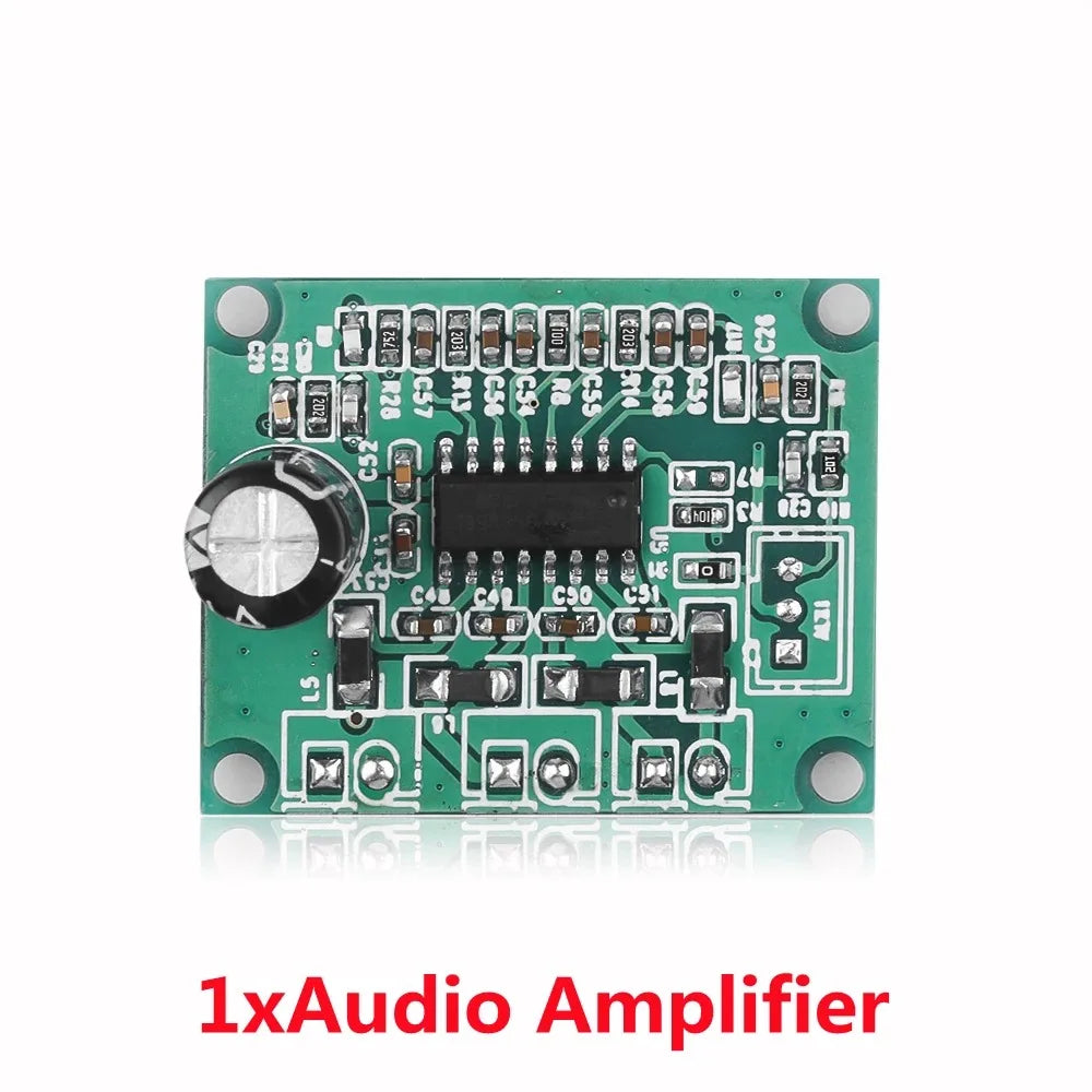 Green rectangular audio amplifier circuit board with black rotary knob for wireless mp3 music aux module car kit use