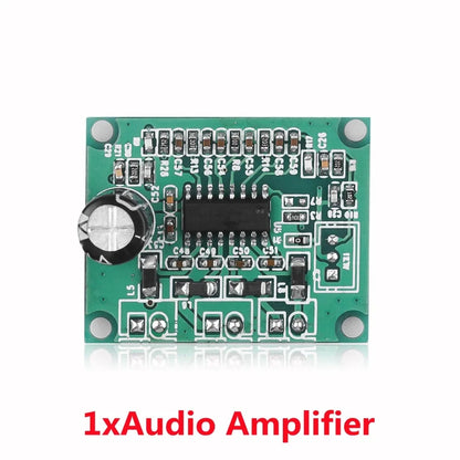 Green rectangular audio amplifier circuit board with black rotary knob for wireless mp3 music aux module car kit use