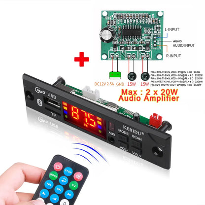 Black kebidu mp3 usb audio amplifier module with red display and multiple ports for wireless mp3 music aux module car kit