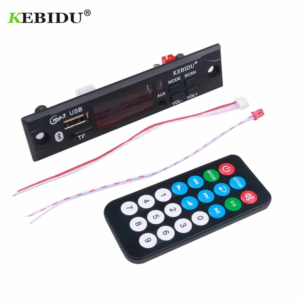 Black kebidu dc 12v bluetooth 5.0 wireless mp3 music module car kit with usb tf aux module car and remote control