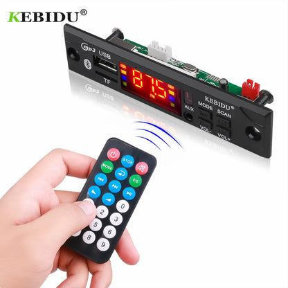Black kebidu dc 12v bluetooth 5.0 wireless mp3 music aux module car with red led display usb tf ports and remote control