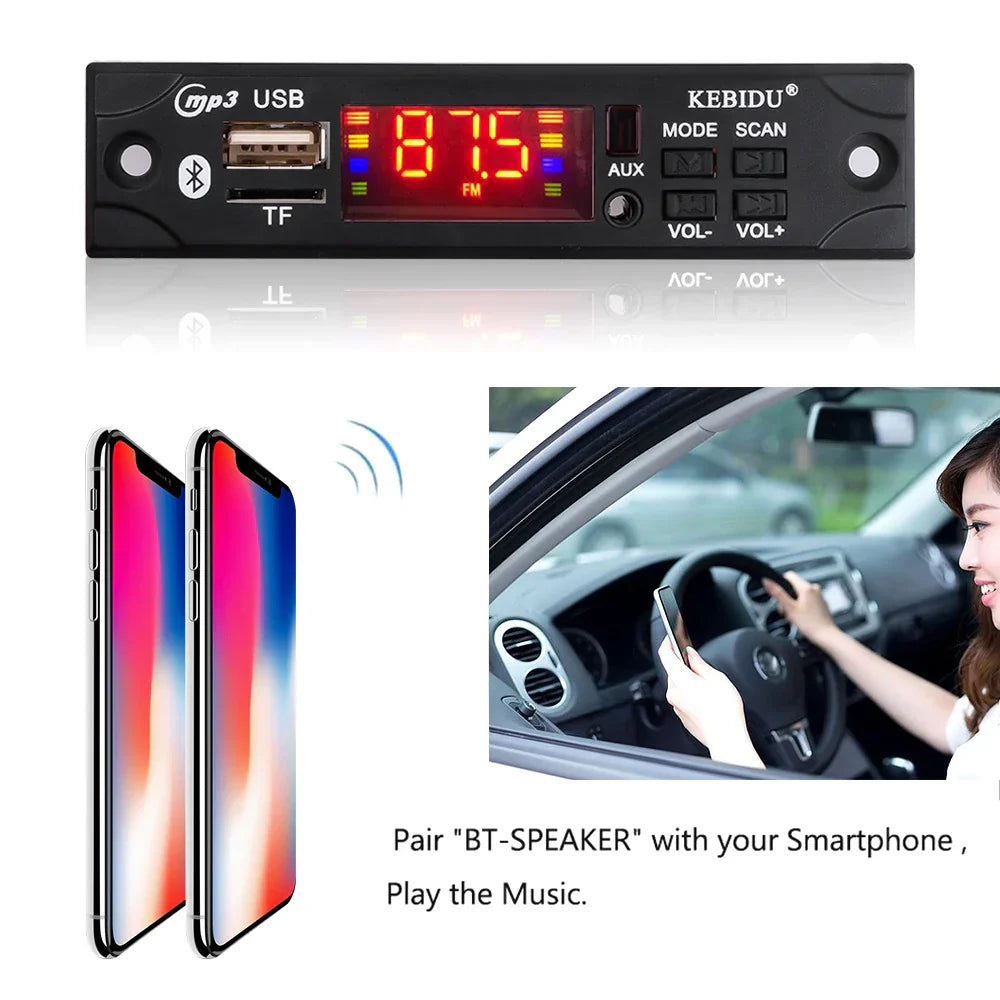 Black kebidu car audio receiver with red display and multiple ports for wireless mp3 music aux module car kit use