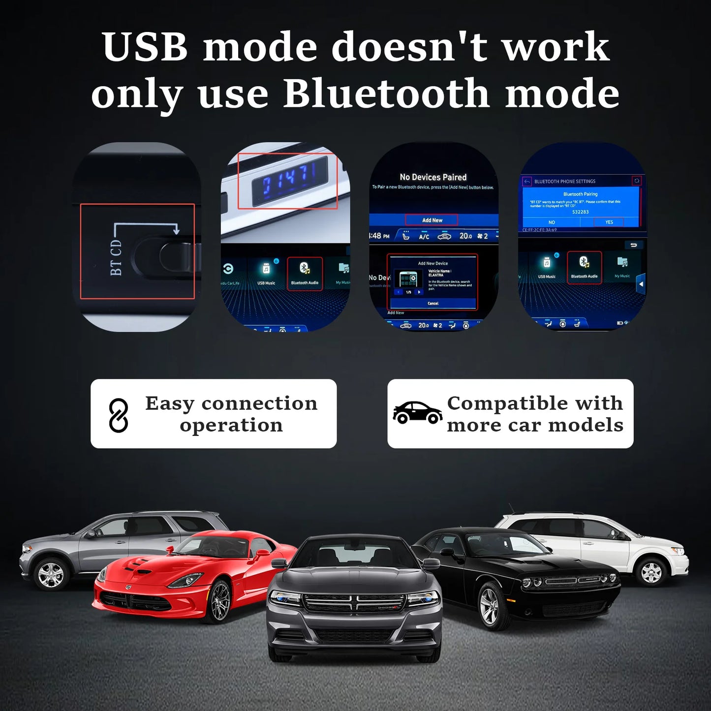 Car CD Player for Portable, External Car CD player, Dual-Mode USB or Bluetooth CD Player with for Car All-Models, Plug and Play