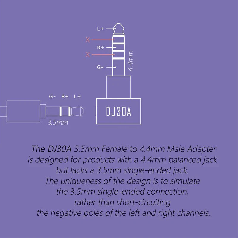 Ddhifi dj30a adapter 3.5mm female to 4.4mm male audio adapter with sleek metallic finish and precise pin alignment from beat music store