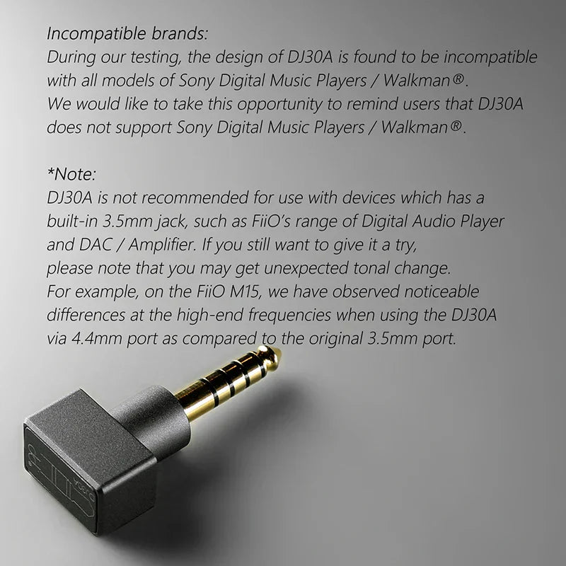 Black ddhifi dj30a adapter with gold-plated 3.5mm female to 4.4mm male for earphones from beat music store