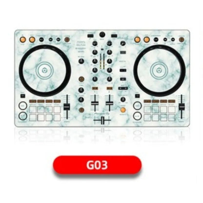 A sleek white marble-patterned ddj400 controller disc with black jog wheels featuring film panel protection sticker skin