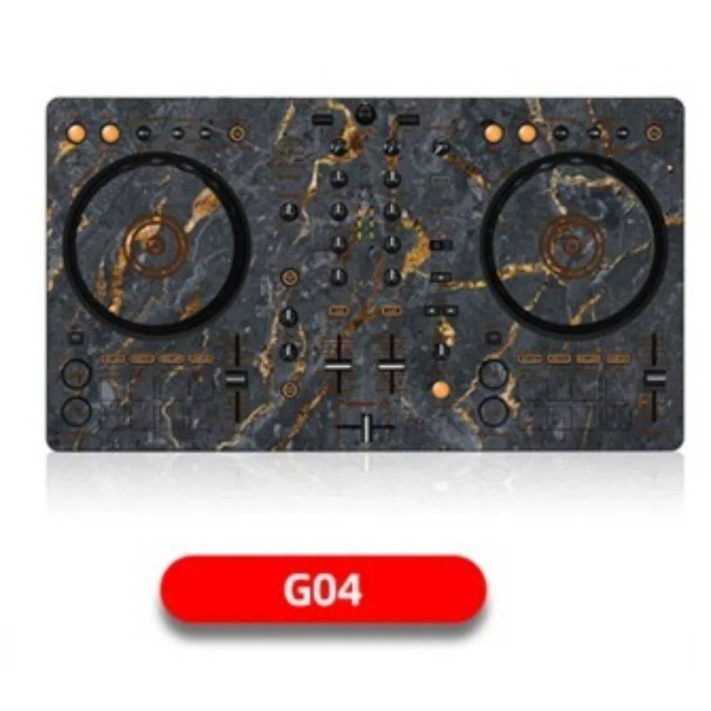 Black and gold marble-patterned ddj400 controller disc with film panel protection sticker skin featuring jog wheels and controls
