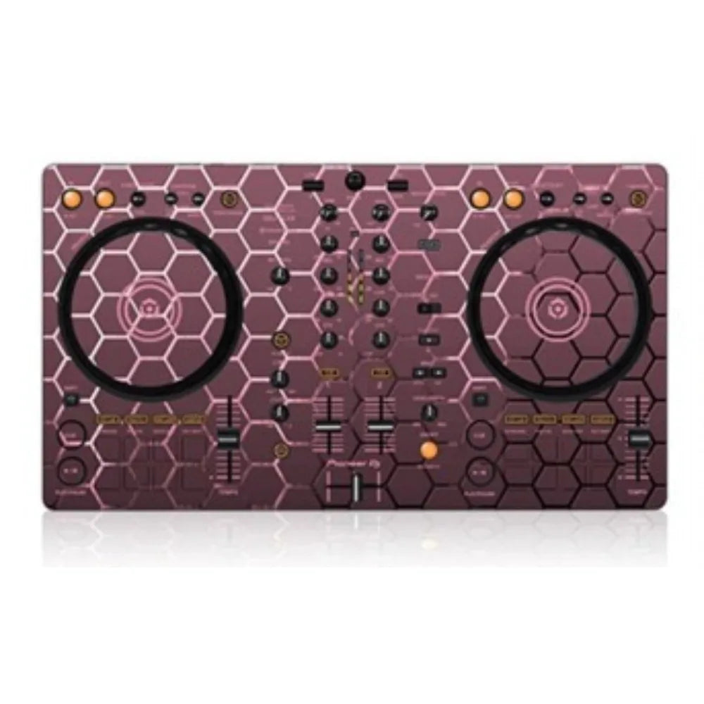 DDJ-FLX4 DDJ400 controller disc player with deep purple hexagonal film panel protection sticker skin and black jog wheels