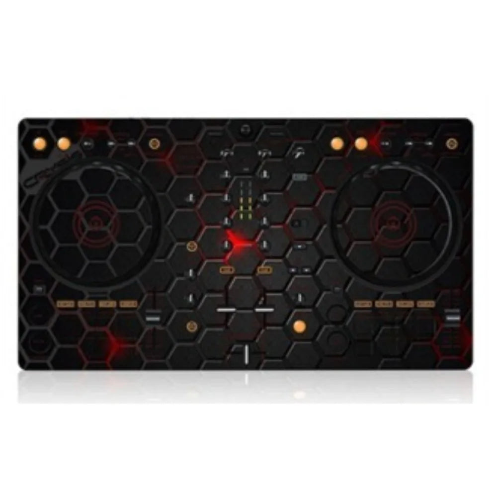 Black honeycomb-patterned ddj400 controller disc with glowing red amber lights featuring film panel protection sticker skin