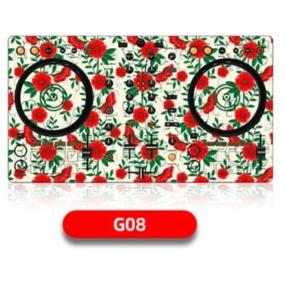 Ddjflx4 ddj400 controller disc with vibrant red floral film panel protection sticker skin on off-white background