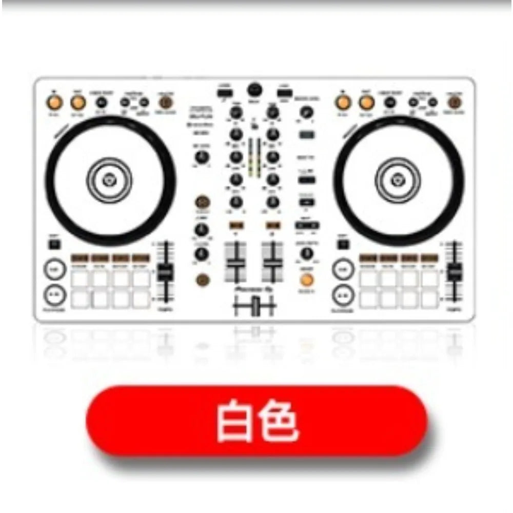 White ddj400 controller disc with black jog wheels and gold knobs featuring film panel protection sticker skin