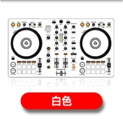 White ddj400 controller disc with black jog wheels and gold knobs featuring film panel protection sticker skin