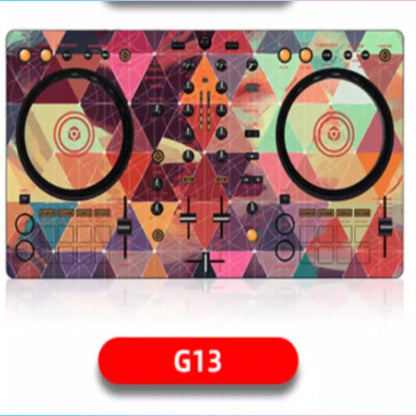 Vibrant geometric-patterned ddj400 controller disc with dual turntables featuring colorful film panel protection sticker skin