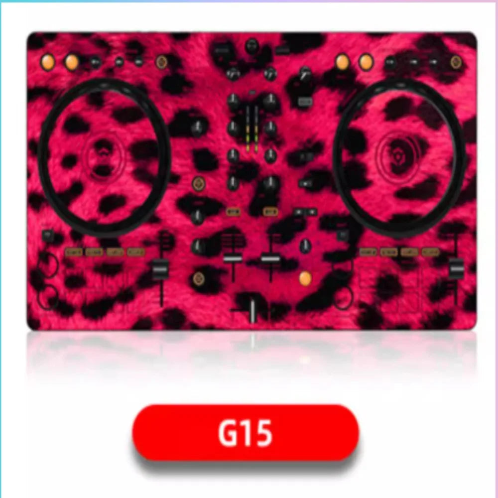 Pink leopard-print ddj400 controller disc film panel protection sticker skin with black spots and gold accents