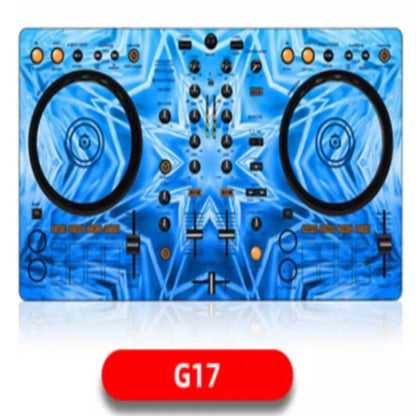 Blue ddj400 controller disc with black jog wheels featuring film panel protection sticker skin and geometric pattern