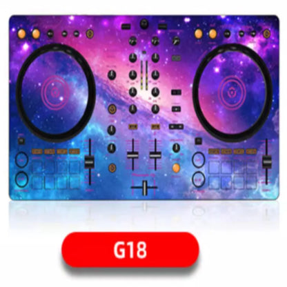 Vibrant galaxy-themed ddj400 controller disc with purple blue nebula patterns and gold knobs film panel protection sticker skin