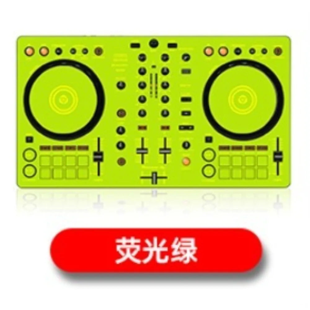 Vibrant neon green ddj400 controller disc with black jog wheels featuring film panel protection sticker skin