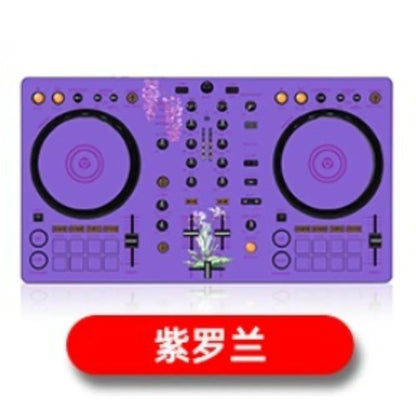 Purple ddj400 controller disc with black jog wheels featuring floral film panel protection sticker skin design