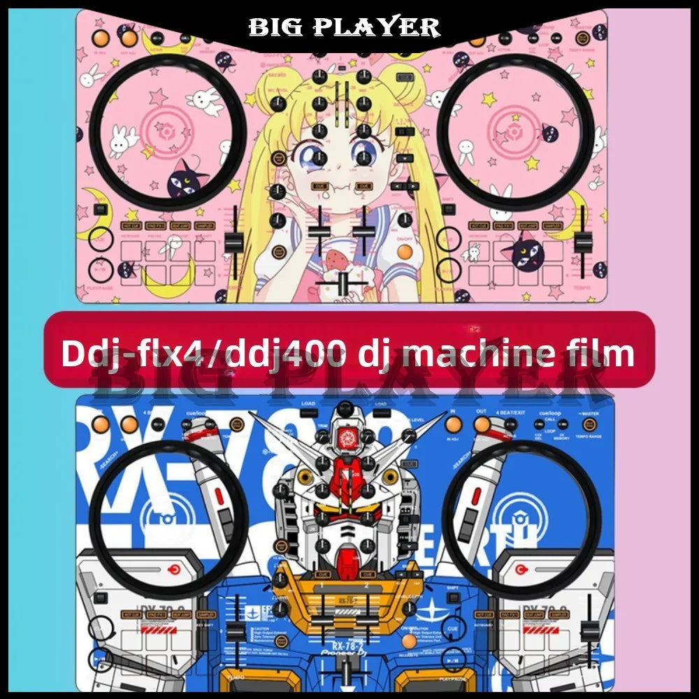 Pink and blue anime-themed film panel protection sticker skin for ddj400 controller disc ddj-flx4/ddj-400 players