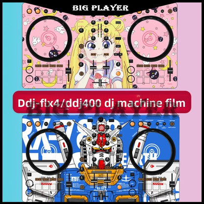 Pink and blue anime-themed film panel protection sticker skin for ddj400 controller disc ddj-flx4/ddj-400 players