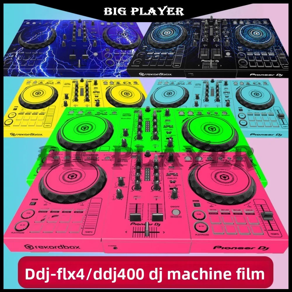 Vibrant neon-colored film panel protection sticker skin for ddj400 controller disc designed for pioneer dj rekordbox use