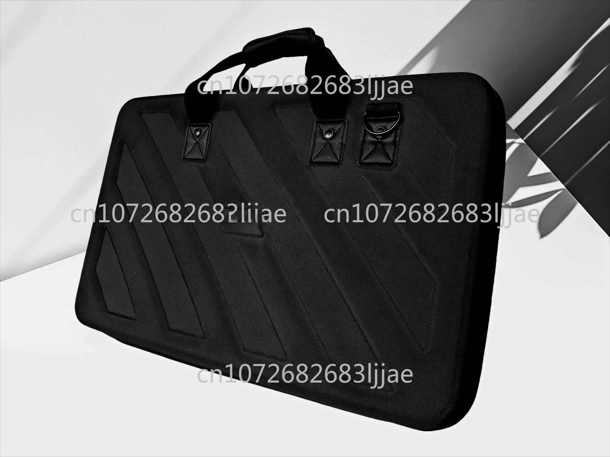 Black textured ddj1000srt flx6 grv6 controller bag with diagonal paneling and reinforced handles for dj equipment