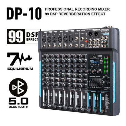 Black debra dp-10 dsp audio mixer dj controller with 99 reverb recording mixing effects and bluetooth 5.0 connectivity