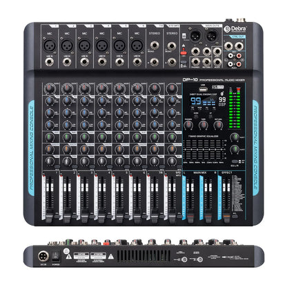 Black deba dp-10 dsp audio mixer dj controller with 10 channels reverb recording mixing and bluetooth 5.0 connectivity