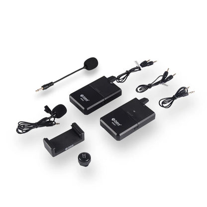 Black d-link uhf wireless lavalier microphone system with two transceivers for live recording interview and dslr use