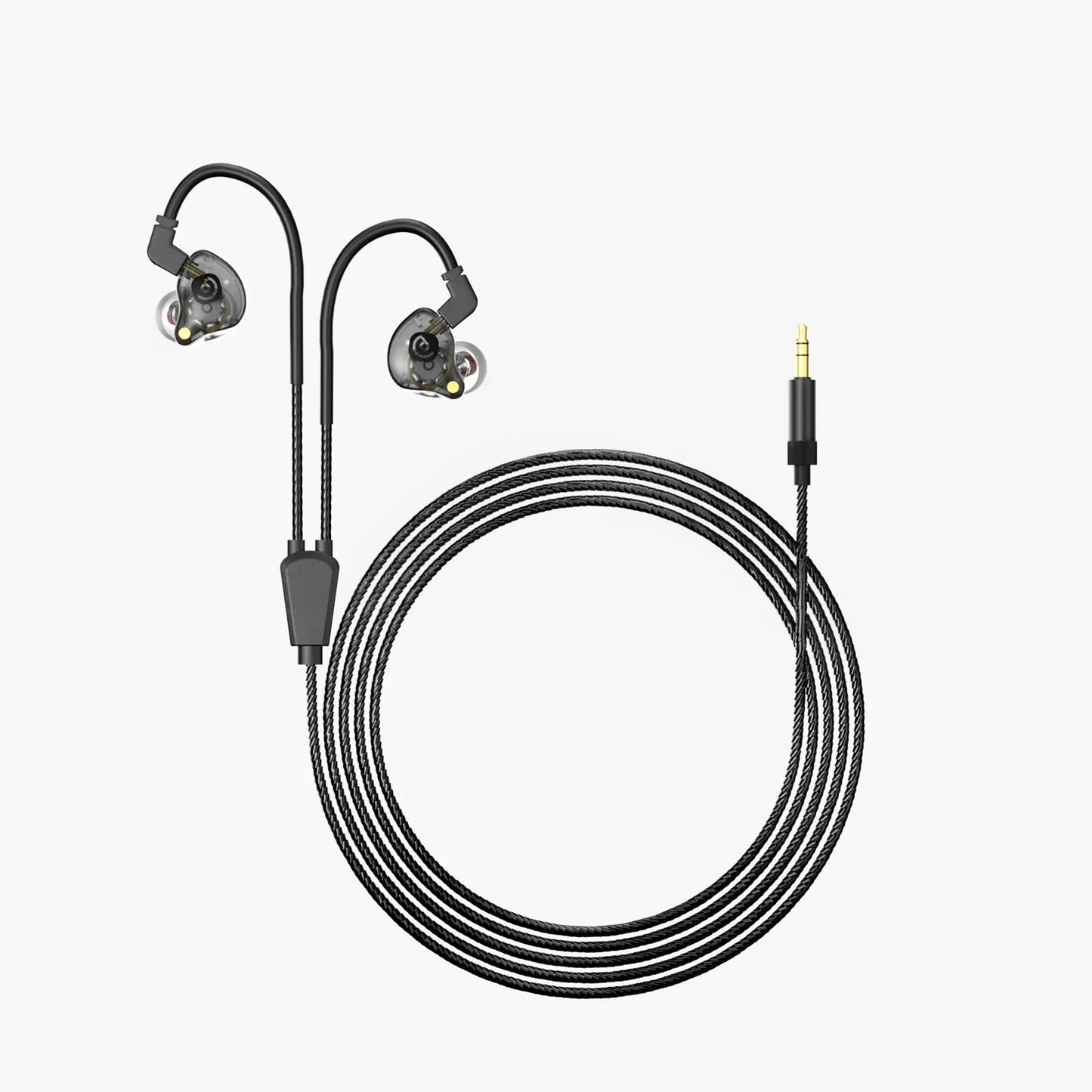 Black debra audio stereo uhf iem wireless in-ear headphones with transparent earpieces and inline control for monitoring live broadcast