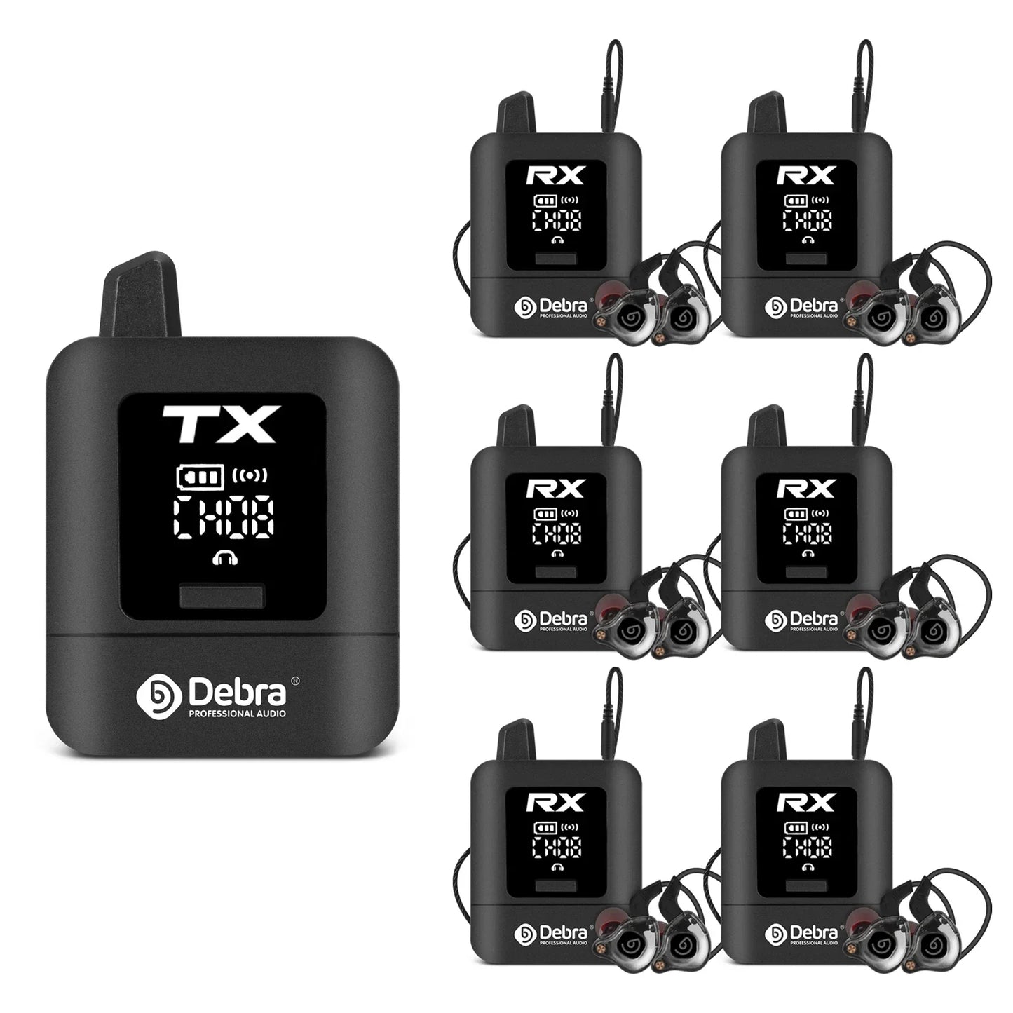 Black debra audio stereo uhf iem wireless lavalier microphone system with tx rx units and earpieces for monitoring live broadcast