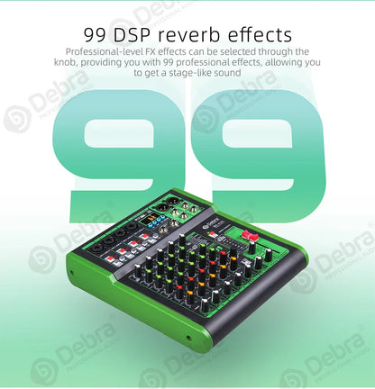 Green and black debora di pro mixer audio with 99 dsp digital effects and usb mp3 input for home karaoke live use
