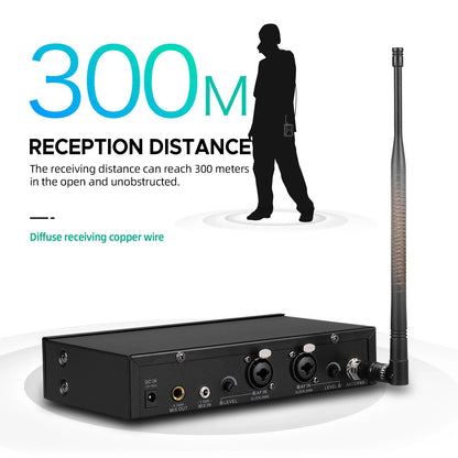 Black rectangular wireless audio receiver with antenna and ports for debra st-102 professional stereo wireless monitoring system