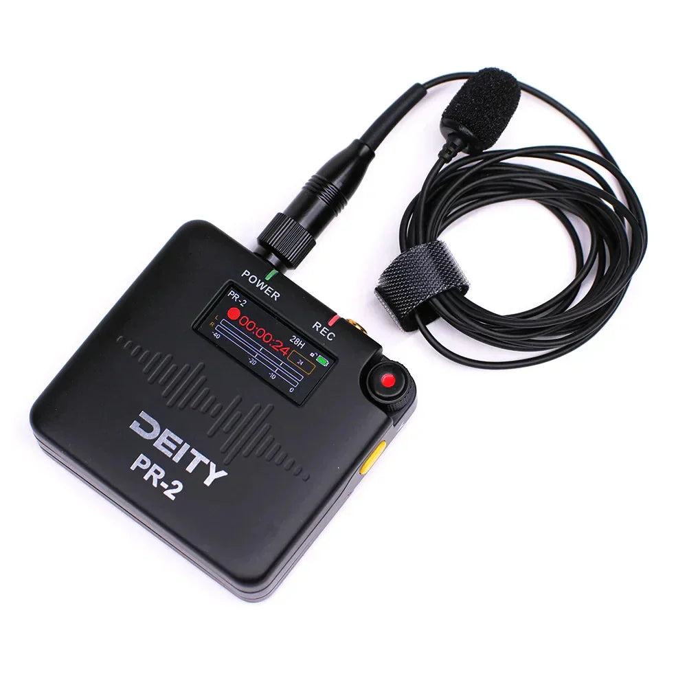 Black deity pr-2 stereo pocket recorder with wireless lavalier mic and coiled cable for vlog video dslr interview recording wedding