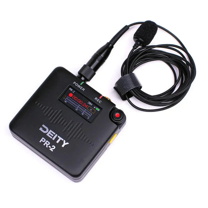 Black deity pr-2 stereo pocket recorder with wireless lavalier mic and coiled cable for vlog video dslr interview recording wedding
