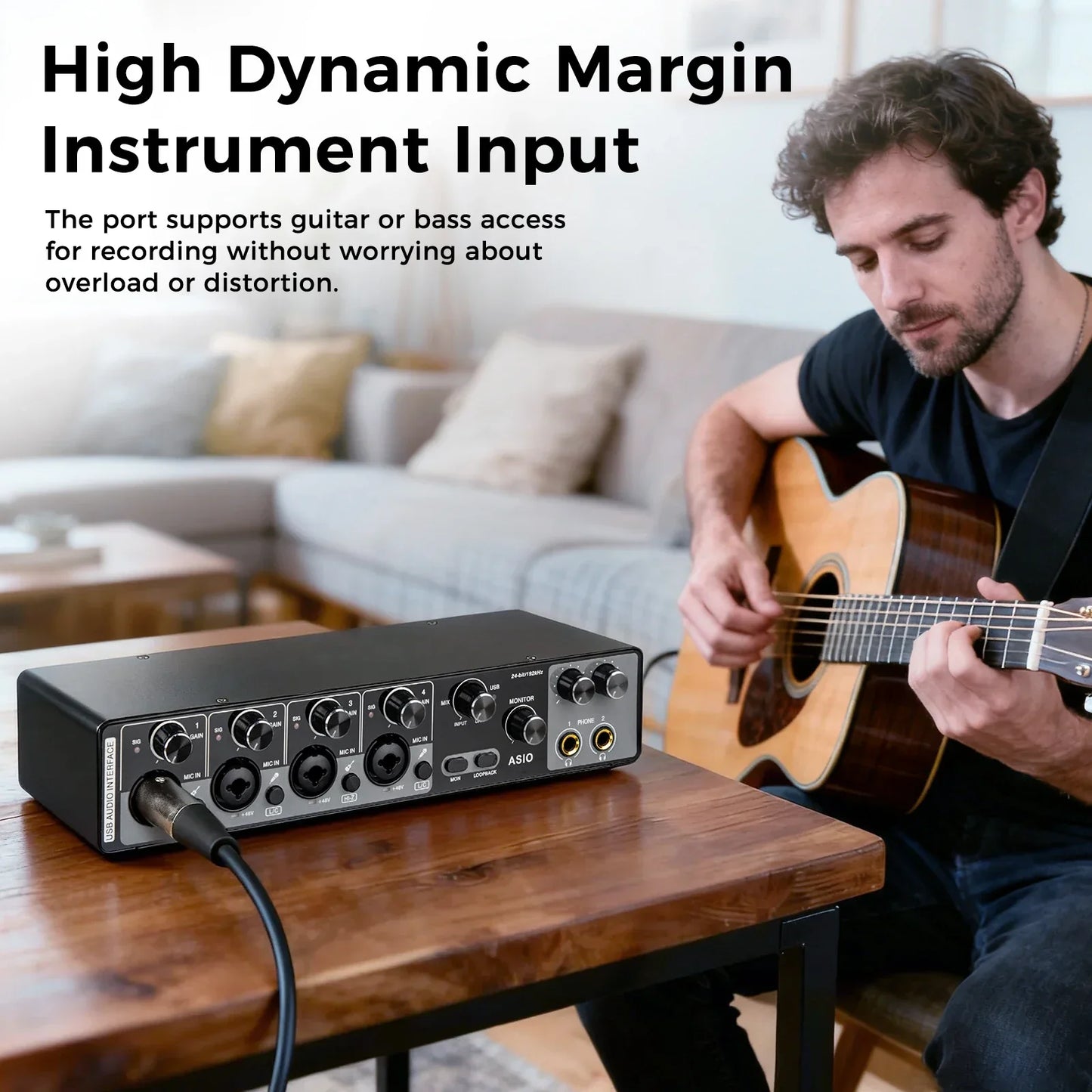 Black depusheng mq44 professional 4 channels audio interface with multiple knobs and asio driver high impedance ports