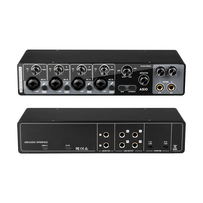 Depusheng MQ44 professional black audio interface with four XLR inputs USB 3.0 and ASIO driver high impedance