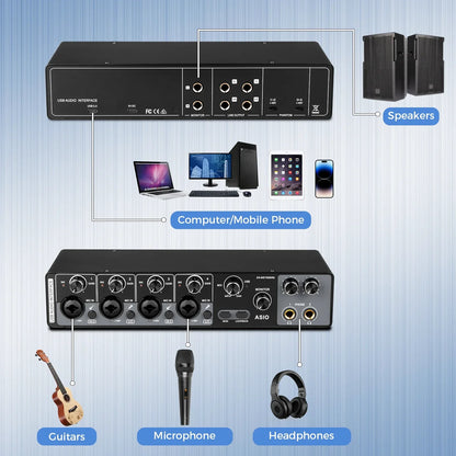 Black depusheng mq44 professional channels audio interface with multiple ports knobs and asio driver high for studio use