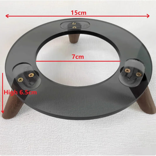 Black circular desktop audio stand with solid wood base and gold screws for harman kardon aura and 4th huaqiangbei lp90