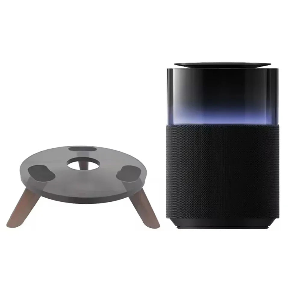 Black cylindrical desktop audio stand with solid wood base and textured fabric designed for harman kardon aura and 4th huaqiangbei lp90