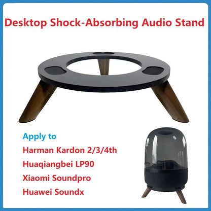 Black desktop audio stand with shock-absorbing solid wood base and wooden legs for harman kardon aura and 4th huaqiangbei lp90