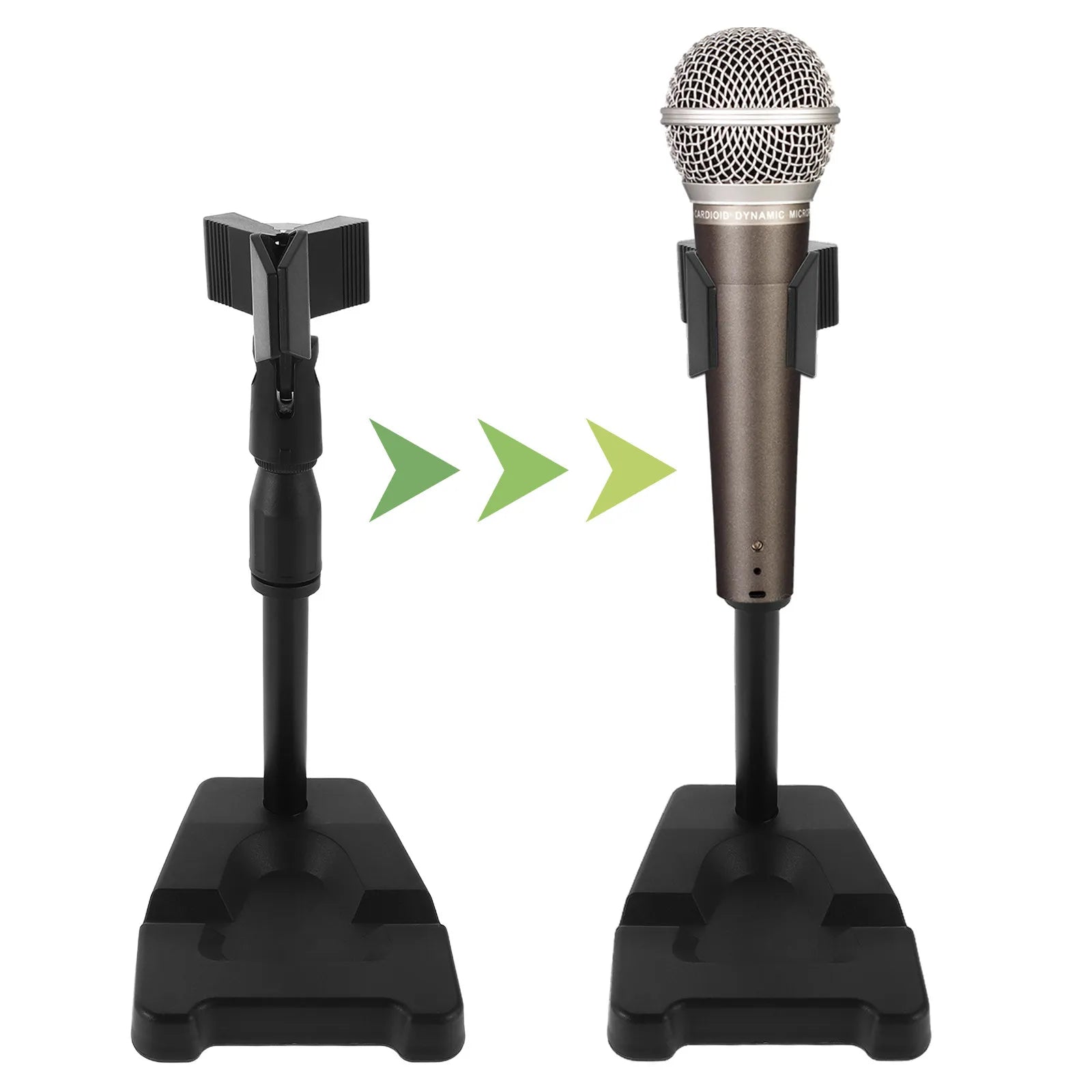 Bronze desktop microphone stand with silver mesh grille and spring clip fixation for clip fixation recording and streaming